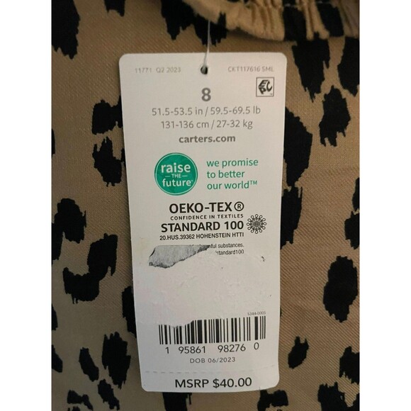 Carter's Kid Girls Leopard Print Dress Size 8 NWT Cotton Casual Party Cute - Picture 4 of 11